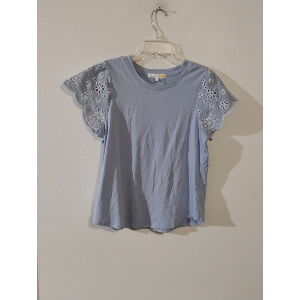 C&C California Blue Flutter Eyelet Sleeve Tee Shirt Small